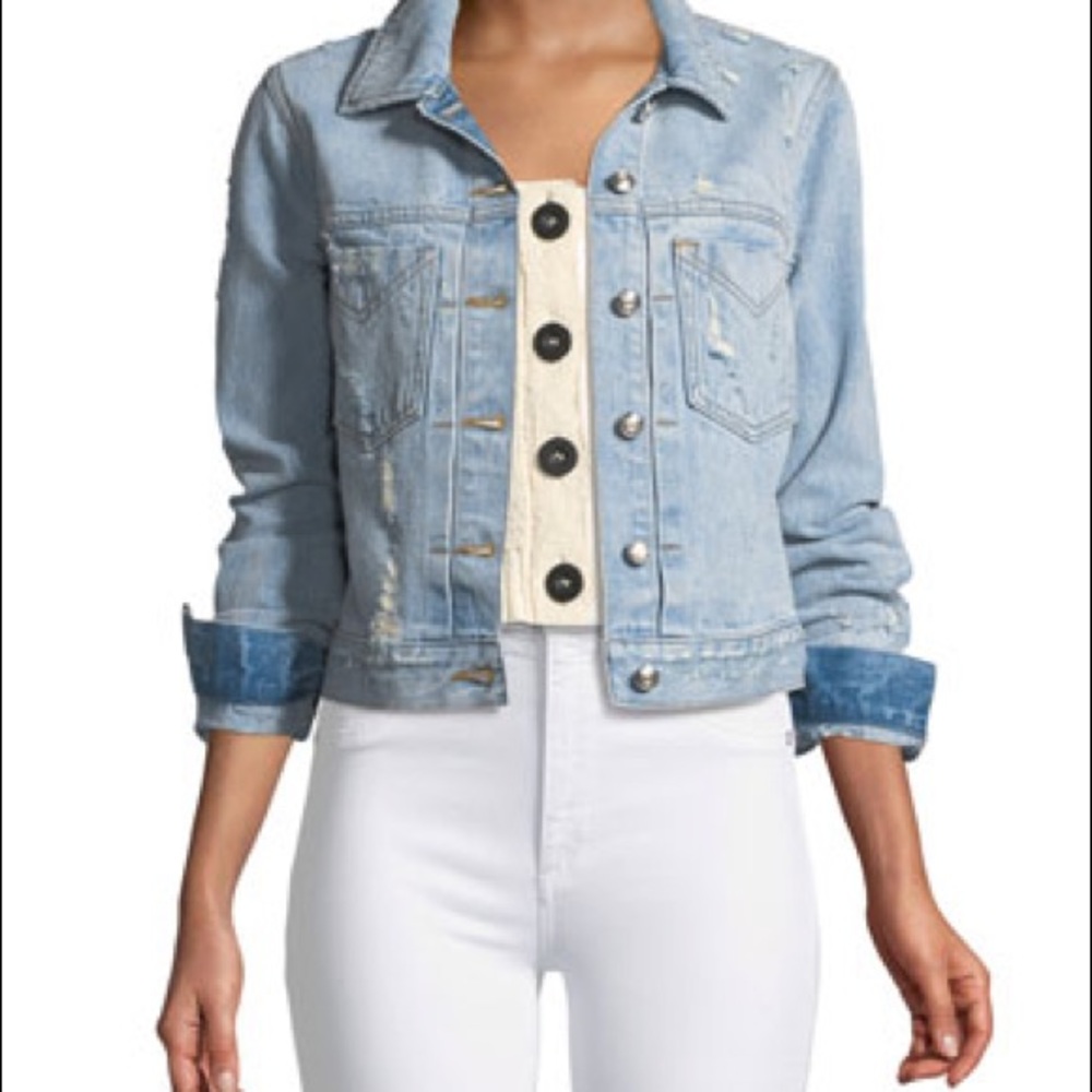 Derek Lam Nico Distressed Crop Jean Jacket, Small